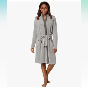 Barefoot Dreams CozyChic Ultra Lite Tipped Ribbed Short Robe | Dove Gray